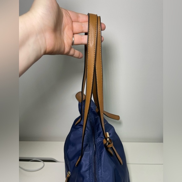 Simon’s Navy Medium Size Nylon Faux Leather shoulder Tote Handbag - Picture 6 of 13